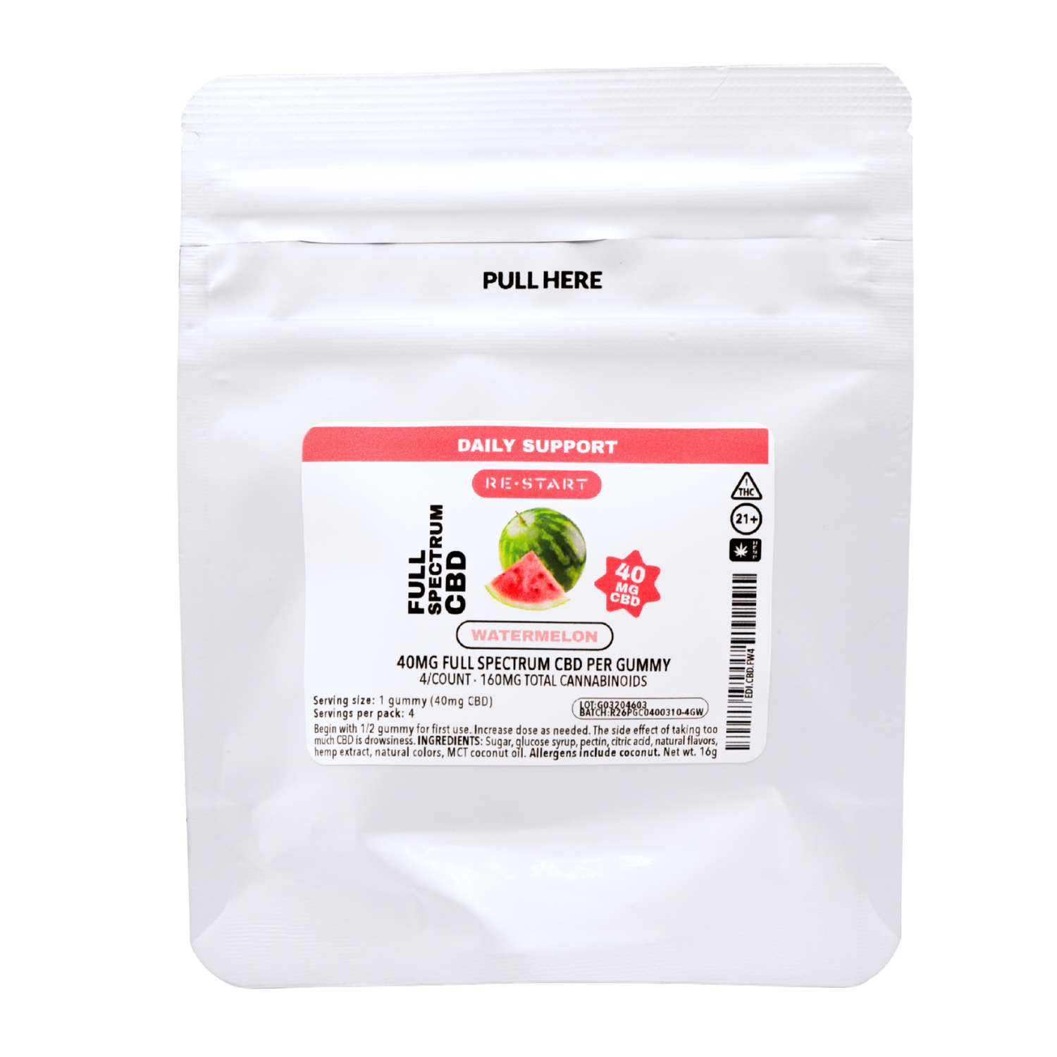 CBD Full Spectrum 40MG Gummies - Watermelon 4-ct